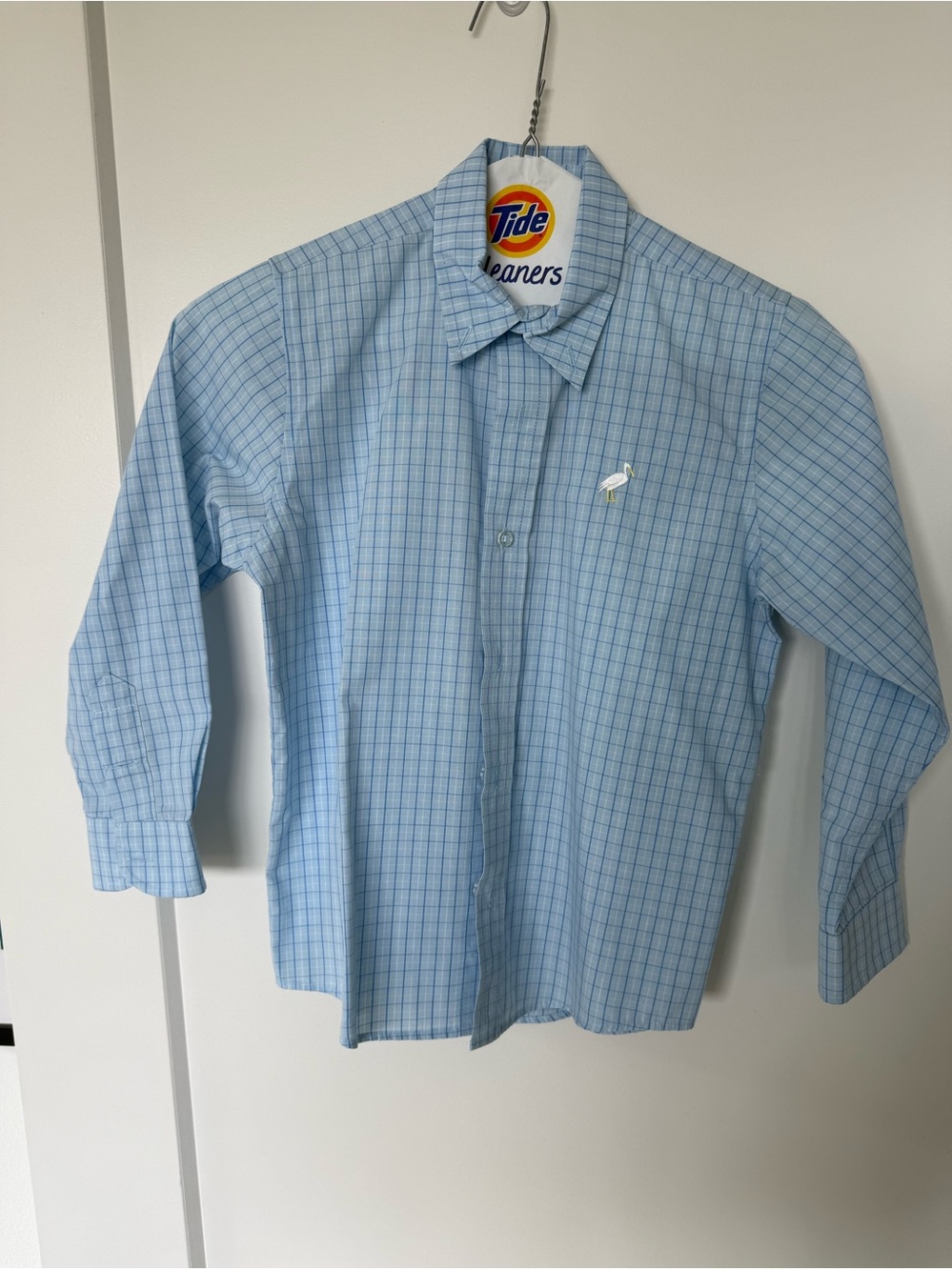 Light Blue Windowpane Button-Up Shirt with Small Embroidered Logo